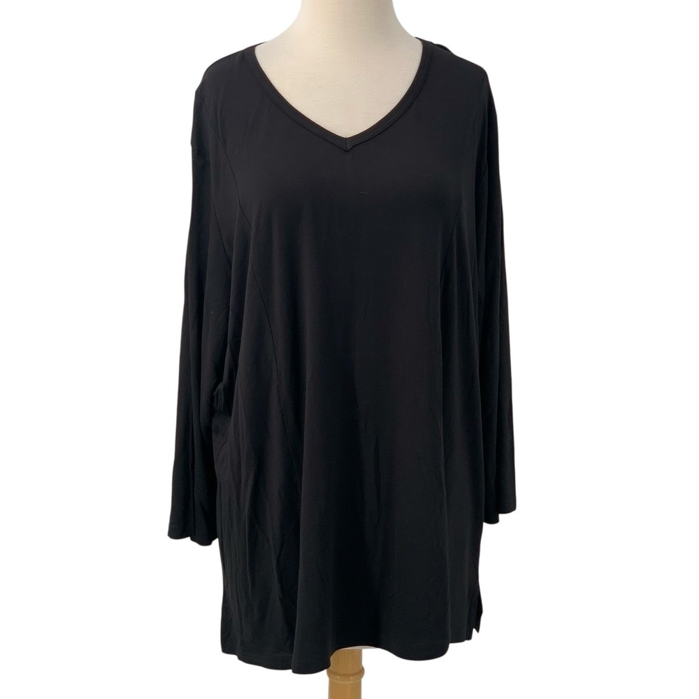 Parsley & Sage Women's 3/4 Sleeve V-Neck Pullover Black Tunic Top Button Back 3X